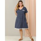 Alternate image 2 for Agnes Orinda Women's Plus Size Nightgown Polka Dots Short Sleeve Pajamas Nightgowns, Leisure Polyester Round Neck Baby doll Sleepwear Cami Dress, 4X Navy Blue