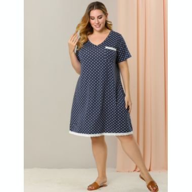 Agnes Orinda Women's Plus Size Nightgown Polka Dots Short Sleeve Pajamas Nightgowns, Leisure Polyester Round Neck Baby doll Sleepwear Cami Dress, 4X Navy Blue. View a larger version of this product image.