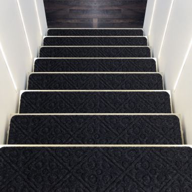 Slickblue 15Pcs Indoor Non-Slip Stair Carpet Mats for Wooden Steps-Gray. View a larger version of this product image.