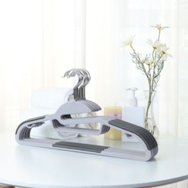 SONGMICS Plastic Hangers Space Saving Clothes Hangers, Ultra Thin with Non Slip Rubber Coating, Scarf and Tie Bar, 360Â° Swivel Hook, Dark Gray,. View a larger version of this product image.