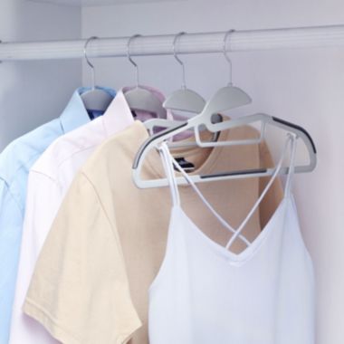 SONGMICS Plastic Hangers Space Saving Clothes Hangers, Ultra Thin with Non Slip Rubber Coating, Scarf and Tie Bar, 360Â° Swivel Hook, Dark Gray,. View a larger version of this product image.