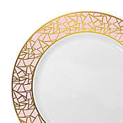 Smarty Had A Party 7.5" White with Pink and Gold Mosaic Rim Round Plastic Appetizer/Salad Plates (120 Plates)