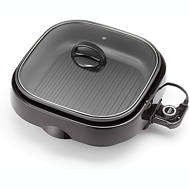 Aroma Housewares ASP-218B Grillet 4Qt. 3-in-1 Cool-Touch Electric Indoor Grill Portable, Dishwasher Safe, with Nonstick Pan & Tempered Glass Lid, Black. View a larger version of this product image.