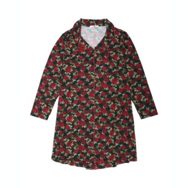 Agnes Orinda Women's Plus Size Sleepwear Floral Notched Lapel Button Up Nightgown, Floral Sleepshirts Nightdress Loose Fit Gown Dress, Red, 4X. View a larger version of this product image.