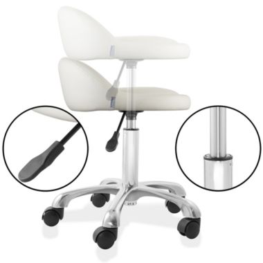 Saloniture Rolling Hydraulic Salon Stool with Low Backrest - Adjustable Swivel Chair for Spa, Shop, Salon, Massage, or Medical Office. View a larger version of this product image.