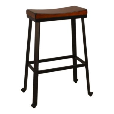 Contemporary Home Living 30" Brown and Black Classic Saddle Seat Counter Stool. View a larger version of this product image.