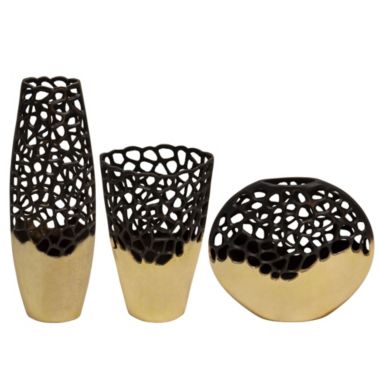 Kingston Living 23.25" Black and Gold Cut-Out Two Tone Tabletop Vase. View a larger version of this product image.