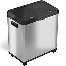 iTouchless Stainless Steel Sensor Trash Can and Recycle Bin with Wheels and AbsorbX Odor Filter 16 Gallon Silver