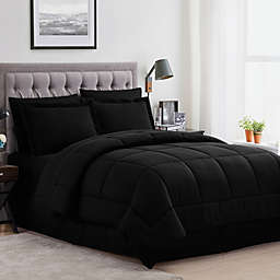 Sweet Home Collection 8 Piece Comforter Set Bag with Unique Design, Bed Sheets, 2 Pillowcases & 2 Shams & Bed Skirt All Season, Queen, Dobby Black