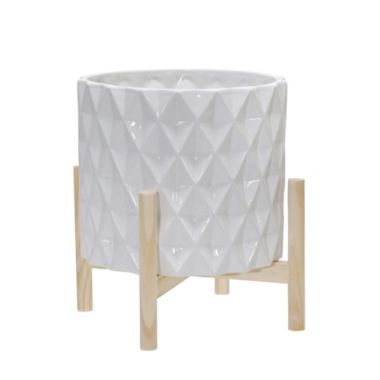 Kingston Living 12" White Diamond Ceramic Outdoor Planter with Stand. View a larger version of this product image.
