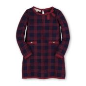 Hope & Henry Girls&#39; Bow Detail Sweater Dress (Navy and Berry Plaid, 3-6 Months)