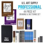 Alternate image 1 for U.S. Art Supply 44-Piece Drawing & Sketching Art Set with 4 Sketch Pads (242 Paper Sheets) - Professional Artist Kit, Graphite, Charcoal, Pastel Pencils & Sticks, Erasers - Pop-Up Carry Case, Student