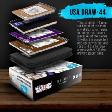 U.S. Art Supply 44-Piece Drawing & Sketching Art Set with 4 Sketch Pads (242 Paper Sheets) - Professional Artist Kit, Graphite, Charcoal, Pastel Pencils & Sticks, Erasers - Pop-Up Carry Case, Student. View a larger version of this product image.