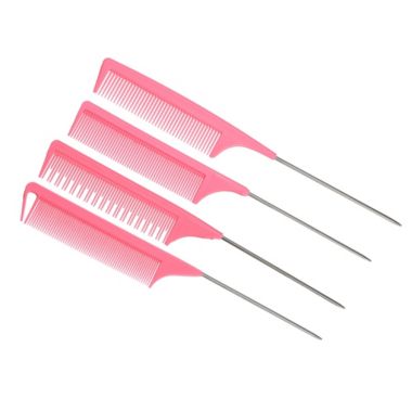 Unique Bargains 4 Pieces Tail Comb for Home Use, Styling Comb, Steel Handle Hair Combs Pink. View a larger version of this product image.