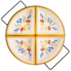 Alternate image 1 for Laurie Gates Tierra 4-Section Hand Painted Stoneware Tidbit Dish with Metal Rack