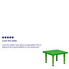 Alternate image 2 for Flash Furniture 24&#39;&#39; Square Green Plastic Height Adjustable Activity Table