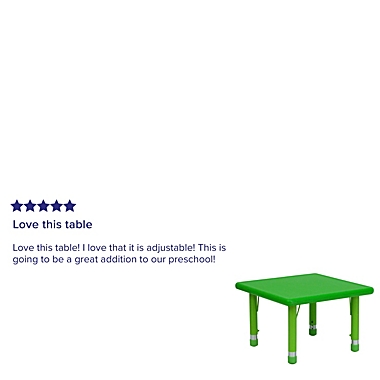 Flash Furniture Wren 24&#39;&#39; Square Green Plastic Height Adjustable Activity Table. View a larger version of this product image.