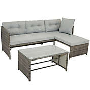 Sunnydaze Outdoor Longford Patio Sectional Sofa Conversation Set with Cushions and Table - Stone Gray - 3pc
