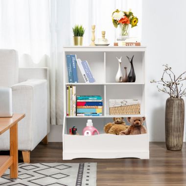 Slickblue 3-Tier Children's Multi-Functional Bookcase Toy Storage Bin Floor Cabinet-White. View a larger version of this product image.