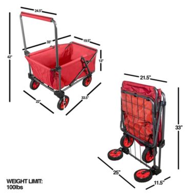 Zenithen Large Folding Portable Wagon w/ Travel Wheels, Red. View a larger version of this product image.