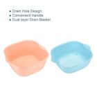 Alternate image 2 for Unique Bargains Durable Colanders & Food Strainers with Bowl 2 Pieces, Plastic Drainer Basket Kitchen Essentials for Draining Pasta, Washing Fruits and Vegetables -Pink Blue+Green