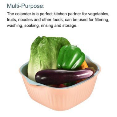 Unique Bargains Durable Colanders & Food Strainers with Bowl 2 Pieces, Plastic Drainer Basket Kitchen Essentials for Draining Pasta, Washing Fruits and Vegetables -Pink Blue+Green. View a larger version of this product image.