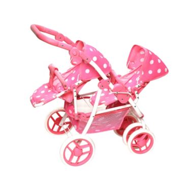 Badger Basket Co. Reversible Double Doll Stroller - Pink Polka Dots. View a larger version of this product image.