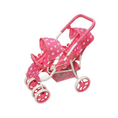 Badger Basket Co. Reversible Double Doll Stroller - Pink Polka Dots. View a larger version of this product image.