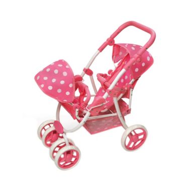 Badger Basket Co. Reversible Double Doll Stroller - Pink Polka Dots. View a larger version of this product image.