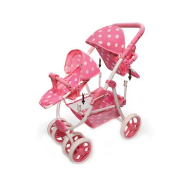 Badger Basket Co. Reversible Double Doll Stroller - Pink Polka Dots. View a larger version of this product image.