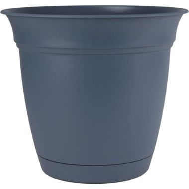The HC Companies Eclipse Round Plastic Planter w/ Saucer 10 - Slate Blue. View a larger version of this product image.