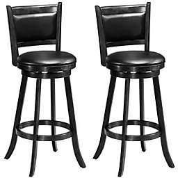 Costway Set of 2 29 Inch Swivel Bar Height Stool Wood Dining Chair Barstool-Black