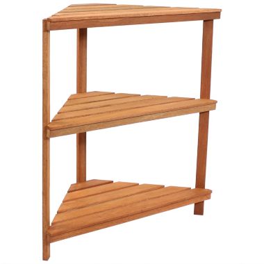 Sunnydaze Indoor/Outdoor Meranti Wood with Teak Oil Finish 3-Tiered Corner Flower Plant Stand Shelf Display - 36" - Brown. View a larger version of this product image.