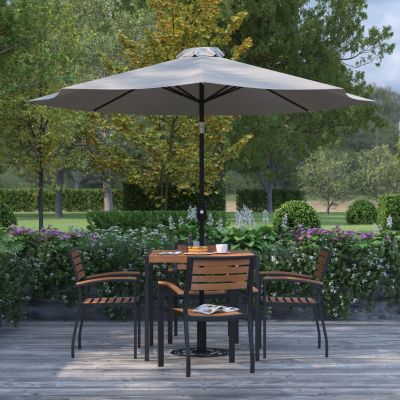 Merrick Lane Bali Grey 9&#39; Round UV Resistant Outdoor Patio Umbrella With Height Lever And 33° Push Button Tilt
