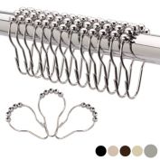 2LB Depot Shower Curtain Rings Hooks - Brushed Nickel Finish - Premium 18/8 Stainless Steel - Locking Rings with Easy Glide Rollers - Five Finishes Available - Set of 12 for Shower Rods