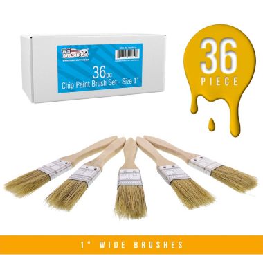 U.S. Art Supply 36 Pack of 1 inch Paint and Chip Paint Brushes for Paint, Stains, Varnishes, Glues, and Gesso. View a larger version of this product image.