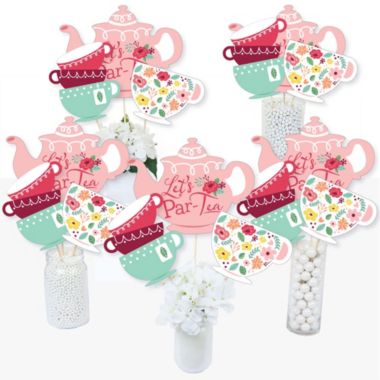 Big Dot of Happiness Floral Let's Par-Tea - Garden Tea Party Centerpiece Sticks - Table Toppers - Set of 15. View a larger version of this product image.