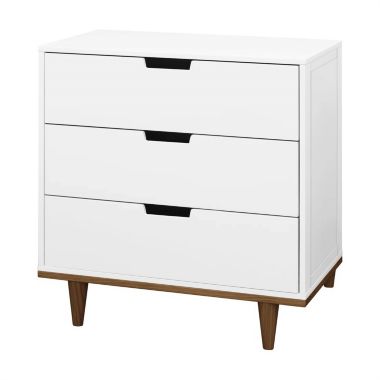 Slickblue Modern Mid-Century Style 3-Drawer Dresser Chest in White Walnut Wood Finish. View a larger version of this product image.