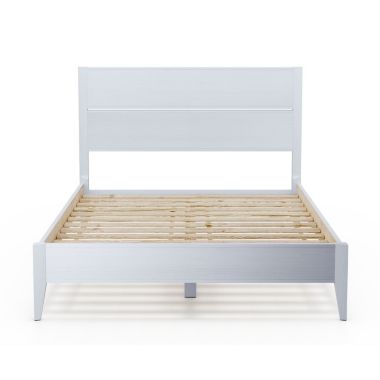 Slickblue King Size Rustic White Mid Century Slatted Platform Bed. View a larger version of this product image.