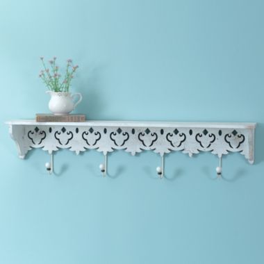 Slickblue Maribelle Wood Wall Shelf with Four Hooks. View a larger version of this product image.