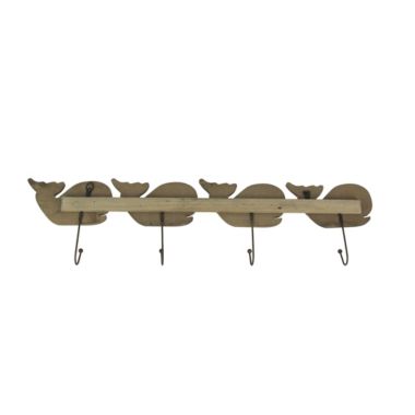 Mayrich Distressed Wooden Whale 4 Hook Hanging Wall Rack 28 Inches Long. View a larger version of this product image.