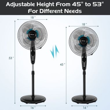 Slickblue 16 Inches Adjustable Height Fan with Quiet Oscillating Stand for Home and Office. View a larger version of this product image.