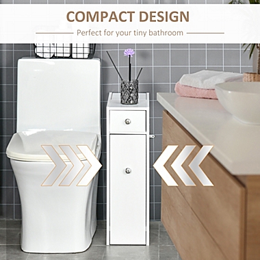 HOMCOM Bathroom Floor Organizer Free Standing Space Saving Narrow Storage Cabinet Bath Toilet Paper Holder with Drawers White. View a larger version of this product image.