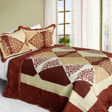 Blancho Bedding Bumper Harvest Cotton 3PC Vermicelli-Quilted Striped Printed Quilt Set (Full/Queen Size). View a larger version of this product image.