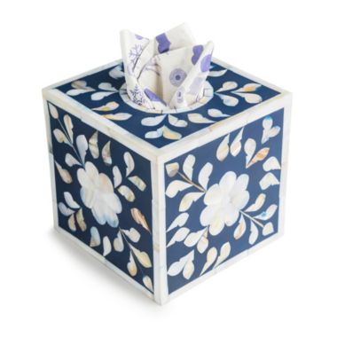 GAURI KOHLI Jodhpur Mother of Pearl Tissue Box Cover - Blue. View a larger version of this product image.