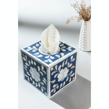 GAURI KOHLI Jodhpur Mother of Pearl Tissue Box Cover - Blue. View a larger version of this product image.