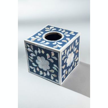 GAURI KOHLI Jodhpur Mother of Pearl Tissue Box Cover - Blue. View a larger version of this product image.