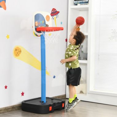 Slickblue 2 in 1 Kids Basketball Hoop Stand with Ring Toss and Storage Box-Black. View a larger version of this product image.