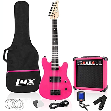LyxPro 30 Inch Electric Guitar and Starter Kit for Kids with 3/4 Size Beginner&#39;s Guitar, Amp, Six Strings, Two Picks, Shoulder Strap, Digital Clip On Tuner, Guitar Cable and Soft Case Gig Bag. View a larger version of this product image.