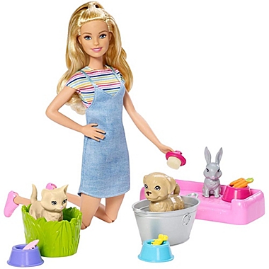 Barbie Play &#39;n Wash Pets Playset with Blonde Barbie Doll and 3 Color-Change Animal Figures. View a larger version of this product image.